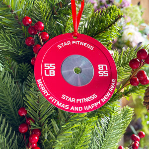 Merry Fitmas - Personalized Aluminium Weight Plates Ornament, Gift For Gymers, Weightlifters - Ornament - GoDuckee