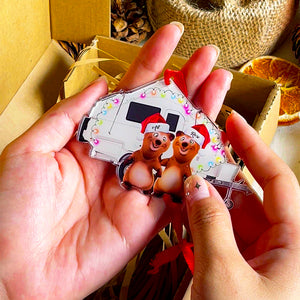 Camping Bear Happy Camper With Custom Drink - Personalized Christmas Ornament - Gift for Campers - Ornament - GoDuckee