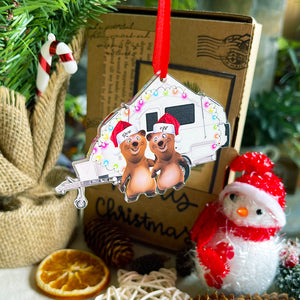 Camping Bear Happy Camper With Custom Drink - Personalized Christmas Ornament - Gift for Campers - Ornament - GoDuckee