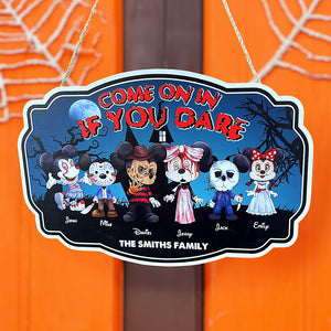 Come On In If You Dare, Personalized Wood Sign, Horror Mouse Family Wood Sign, Halloween Gift For Family - Wood Sign - GoDuckee