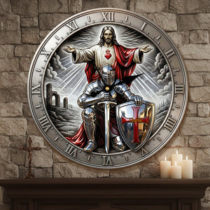 Kneel Templar Knight Jesus Wall Clock, Personalized Gifts For Christians 02qhta190126 - Hanging Wall Clock - GoDuckee