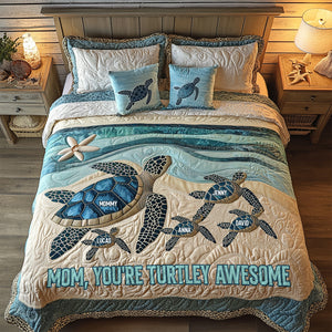 Personalized Gifts For Mom Quilt Bed Set, Turtley Awesome 01tgtn090425 - Blanket - GoDuckee