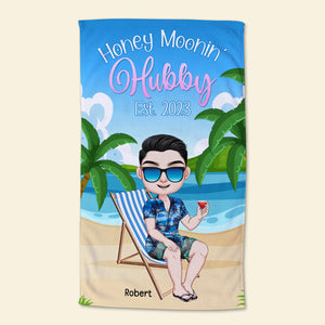 Newlywed Couple Honey Moonin Personalized Beach Towel, Hubby Wifey Beach Vacation - Beach Towel - GoDuckee