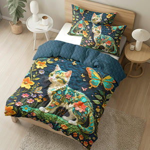 Gifts For Cat Lovers Quilt Bed Set 04huqn170125 Cat Butterfly Flower - Blanket - GoDuckee