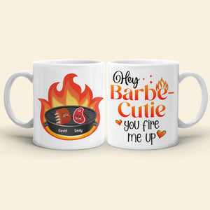 Couple BBQ Hey Barbe-Cutie You Fire Me Up, Personalized Coffee Mug, Funny Couple BBQ Party, Gift For Her/Him - Coffee Mug - GoDuckee