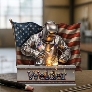 Proud American Welder Acrylic Plaque - Personalized Gifts For Welder 03QHTN100625 - Shaped Plaques - GoDuckee