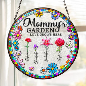 Personalized Gifts For Mom Stained Glass Mommy's Garden Love Grows Here 02ACDT220325 - Ornament - GoDuckee