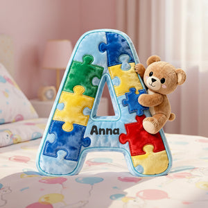 Autism Bear Alphabet Initial Letter Custom Shaped Pillow - Personalized Gifts For Kids 04natn101225 - Pillow - GoDuckee