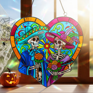 Colorful Skull Couple Suncatcher - Personalized Gifts For Couple 03pata090825 - Ornament - GoDuckee
