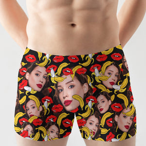 Gift For Him, Personalized Men Boxer, Image Upload Banana Kiss Wife Boxer, Couple Gift - Boxer Briefs - GoDuckee