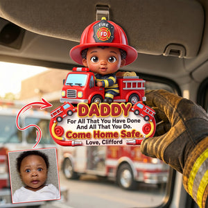 Firefighter Hero Dad - Custom Photo Acrylic Car Visor Clip Gifts For Dad 03HULU270526 - Car Visor Clip - GoDuckee