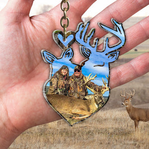 Custom Deer Hunter Couple Photo Personalized Keychain, Gift For Hunting Lover - Keychains - GoDuckee