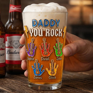 Daddy You Rock Beer Glass - Personalized Gifts For Dad 05palu130526 - Beer Glasses - GoDuckee