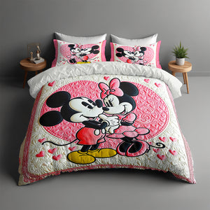 Gifts For Couple Quilt Bed Set, Cute Cartoon Couple, Soft Pink & White Bedding Set 03qhqn230125 - Blanket - GoDuckee