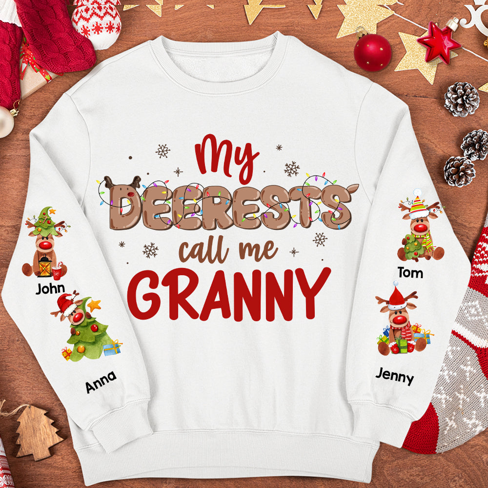 My Deerests Call Me Granny, Personalized Shirt For Grandma, Mom, Christmas Gift For Family, Cute Reindeer Xmas Shirt - AOP Products - GoDuckee