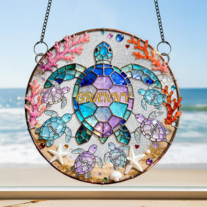 Turtle Mom Suncatcher Ornament Personalized Mothers Day Gifts 01HUMG230226 - Ornament - GoDuckee