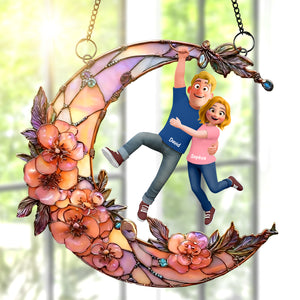 Fun Hanging Couple Moon Suncatcher Ornament - Personalized Gifts For Couple 03qhqn011225 - Ornament - GoDuckee
