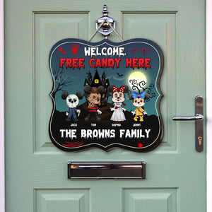Welcome Free Candy Here, Personalized Horror Family Wooden Sign, TZ-01PGTN230923HH - Wood Sign - GoDuckee