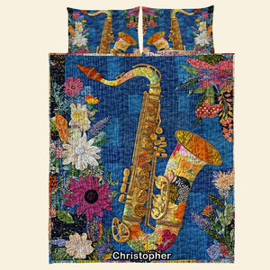 Floral Harmony Saxophone, Personalized Gifts For Saxophone Lovers Quilt Bed Set 03QNQN311224 - Blanket - GoDuckee