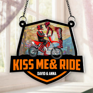 Personalized Gifts For Motocross Couple Suncatcher Ornament Kiss Me & Ride 04xqtn060724pa - Ornament - GoDuckee