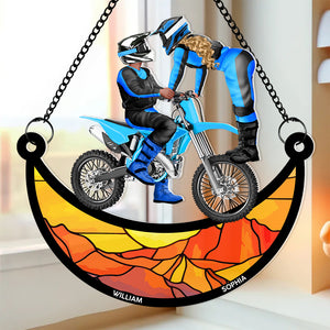 Personalized Gifts For Motocross Couple Suncatcher Ornament 04acdt100724pa - Ornament - GoDuckee