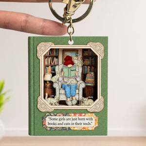 Book and Cat Girl Keychain - Personalized Gifts For Reading Girl 01qhtn030625 - Keychains - GoDuckee