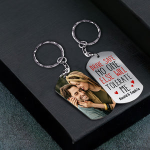 Drive Safe Personalized Custom Photo Stainless Steel Keychain Gift For Couple - Keychains - GoDuckee