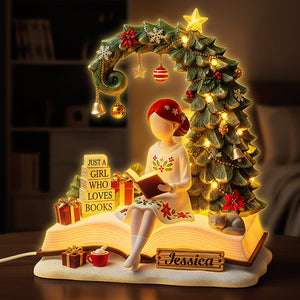 Book Girl Custom Shape Acrylic Christmas Light Box - Personalized Gifts For Book Lovers 01pgta041125 - Light Box - GoDuckee