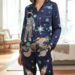 Astronaut Button Up Pajama Set Personalized Gifts For Space Lovers 02patn061225 - Pajama Set - GoDuckee