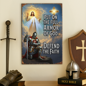 Kneeing Knight & God Print Metal Sign - Personalized Gifts For Christian 03HUPU150725 - Metal Signs - GoDuckee