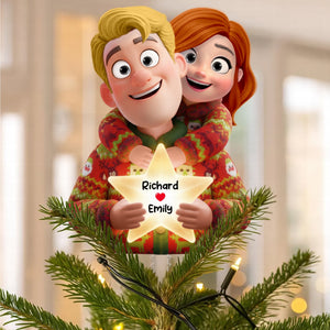 Sweet Hugging Couple Christmas Tree Topper – Personalized Gifts For Couple 05toqn201125 - Ornament - GoDuckee