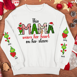 This Mama Wears Her Heart On Her Sleeve, Personalized 01HUTN111023 Family Shirt, Gift For Christmas - AOP Products - GoDuckee