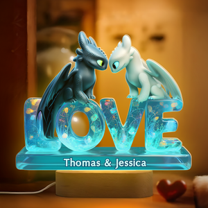 Dragon Couple Led light With Oval Base - Personalized Gifts For Couple 02TGPU080525 - Led Night Light - GoDuckee