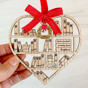 Gift For Book Lovers 11HUXX130924 Heart Bookcase Wooden Ornament - Ornament - GoDuckee