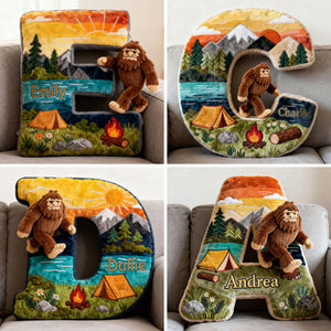 Sasquatch Camping Alphabet Initial Letter Pillow, Personalized Gifts For Camping Lovers & Bigfoot Seekers 02qhqn111225 - Pillow - GoDuckee