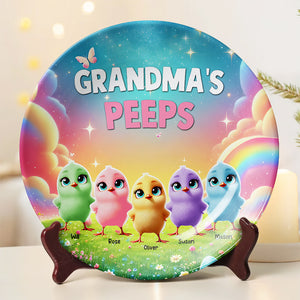 Personalized Gifts For Grandma Round Plate, Easter Day Chick Peeps 022TGMH180325 - Ceramic Round Plate - GoDuckee