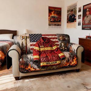 Firefighter Quilted Sofa Cover, Personalized Gifts 04KILU260126 - Sofa Cover - GoDuckee