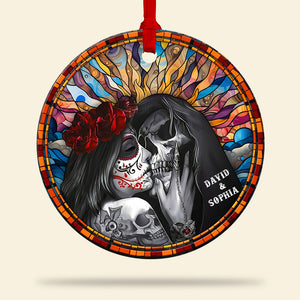 Skull Couple-Personalized Ornament - Ceramic Circle Ornament-Gift For Him/ Gift For Her-Christmas Gift- Couple Ornament - Ornament - GoDuckee