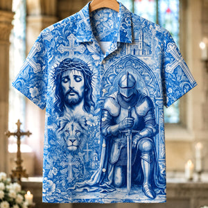 Kneeling Knight Toile de Jouy Hawaiian Shirt - Personalized Gifts For Christian Hawaiian Shirt 01HUDH170626 - Hawaiian Shirts - GoDuckee