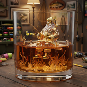 Santa’s Fishing Time Drinking Glass - Personalized Gift For Fishing Lovers 01PALU211025 - Whiskey Glass - GoDuckee
