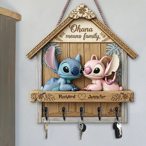 Cartoon Couple Wood Key Hanger - Personalized Gifts For Couple 05ohqn290525 - Wood Sign - GoDuckee