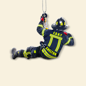 Firefighter Rescuing, Personalized Flat Car Ornament And Keychain, Gift For Firefighter - Ornament - GoDuckee