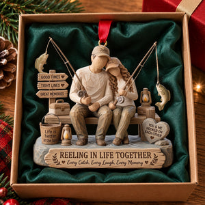 Attached Fishing Couple Wood Effect Ornament - Personalized Gifts For Fishing Lovers 04qhlu011026 - Ornament - GoDuckee