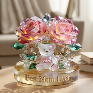 Flower Bear Mom Acrylic Plaque - Personalized Gifts For Mom 01NAMG060226 - Shaped Plaques - GoDuckee