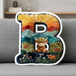 Cute Highland Cow Alphabet Initial Letter Shaped Pillow - Personalized Gifts For Highland Cow Lovers 02qhtn081225 - Pillow - GoDuckee
