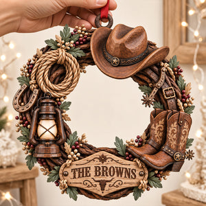 Cowboy Wooden Wreath Acrylic Ornament - Personalized Christmas Gifts 05ttdt091026