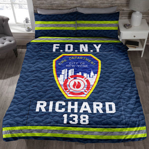 Fire Department Quilt Bedding Set- Custom Fire Station Logo Gifts For Firefighter With Name, Number Tag 03qhqn080125 - Blanket - GoDuckee