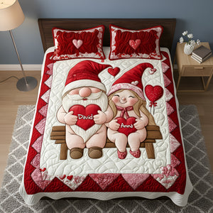 Sweet Gnome Couple Quilt Bed Set - Personalized Gift For Couples 02NALU291125 - Blanket - GoDuckee