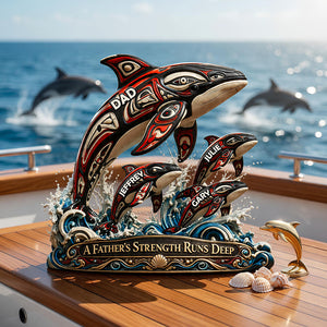 Dolphin Dad Indigenous Acrylic Plaque - Personalized Gifts For Dad 02TODT180426 - Shaped Plaques - GoDuckee