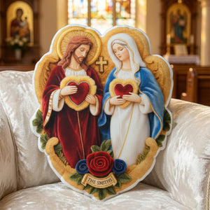 Sacred Hearts Christian Pillow - Personalized Gifts For Christian Family 02TGLU191225 - Pillow - GoDuckee